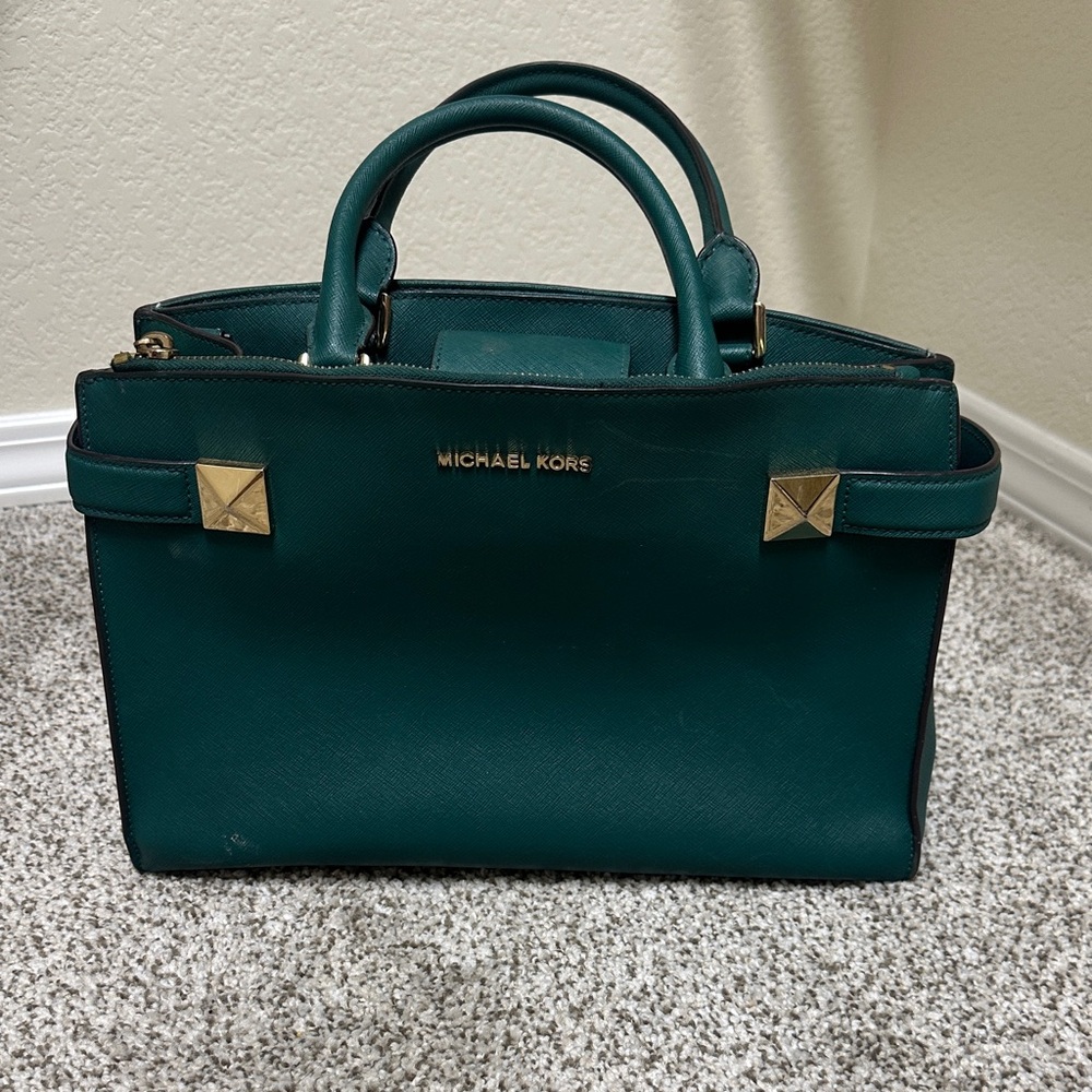 Michael Kors Teal Satchel with Gold Accents